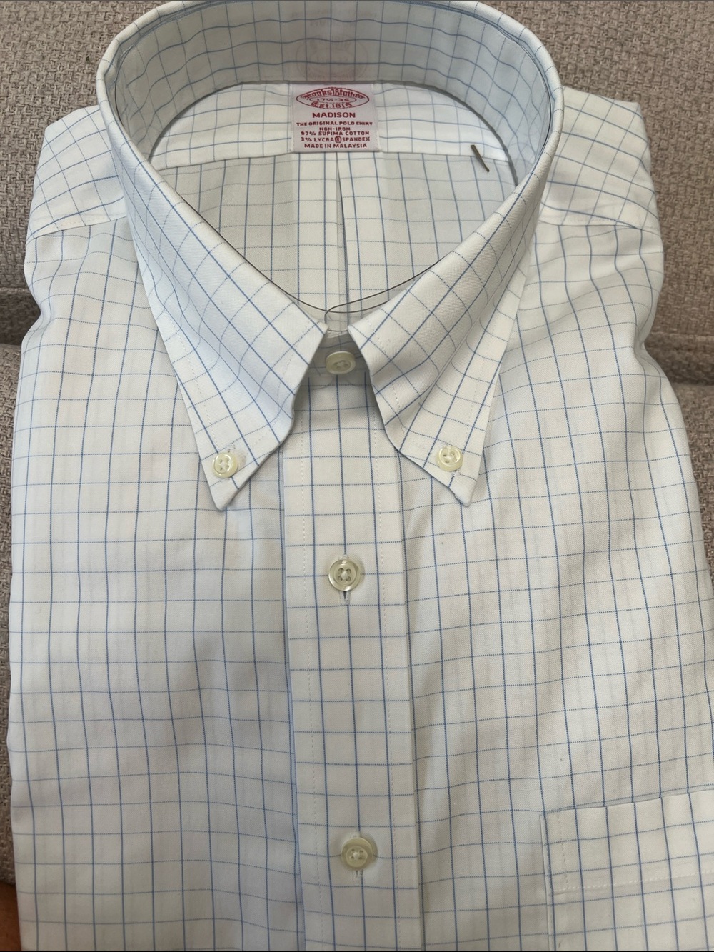Madison White Dress Shirt with Light Blue Windowpane Check